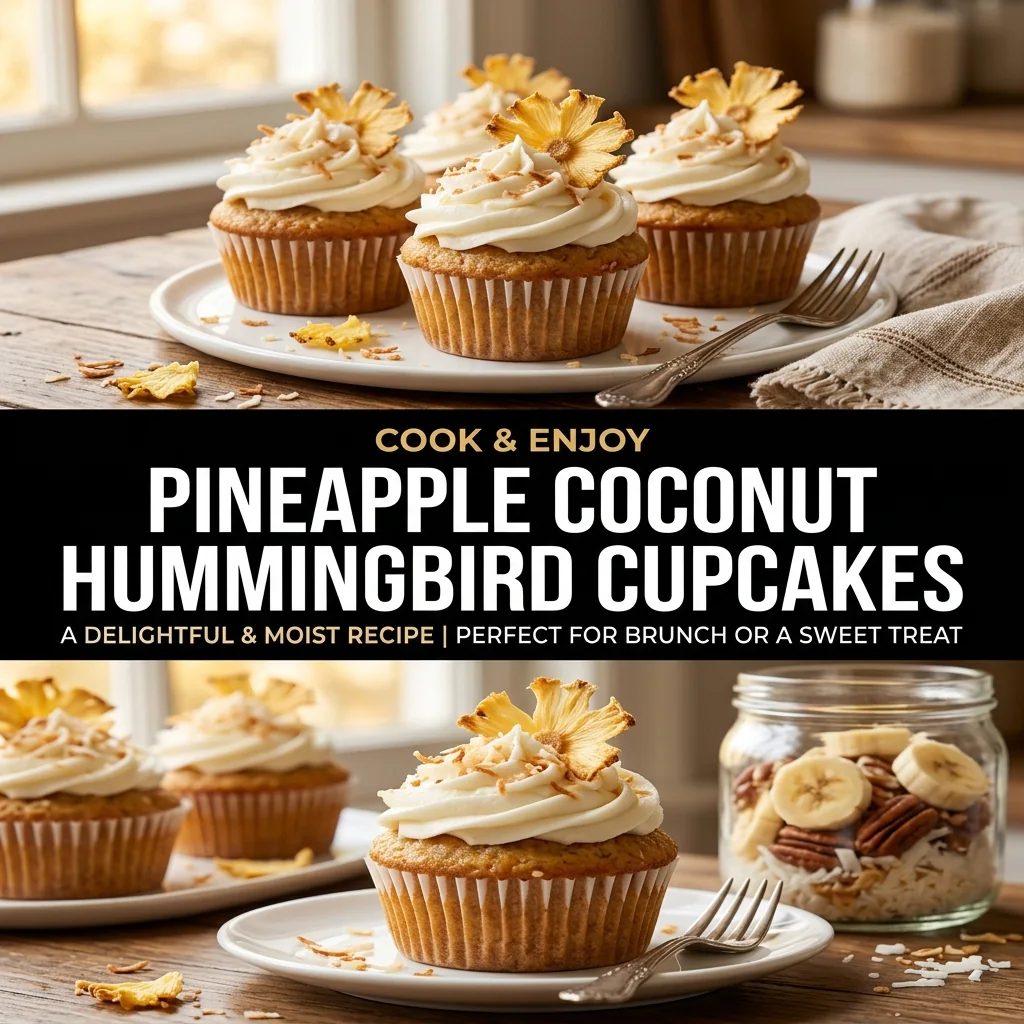 Pineapple Coconut Hummingbird Cupcakes food illustration