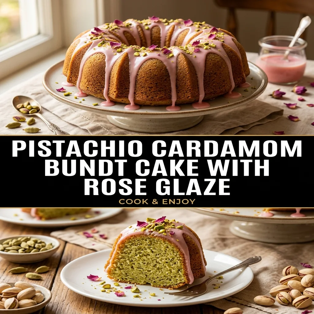 Pistachio Cardamom Bundt Cake with Rose Glaze recipe poster
