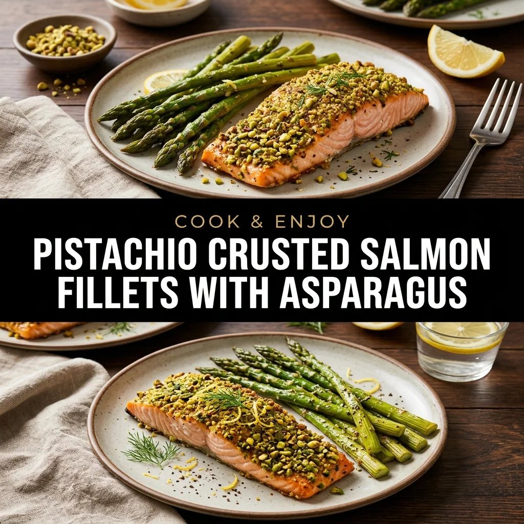 Pistachio Crusted Salmon Fillets with Asparagus food illustration