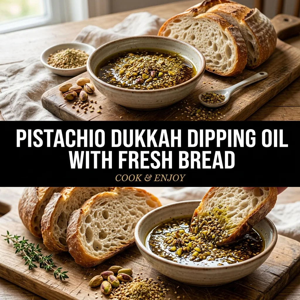 Pistachio Dukkah Dipping Oil with Fresh Bread food illustration
