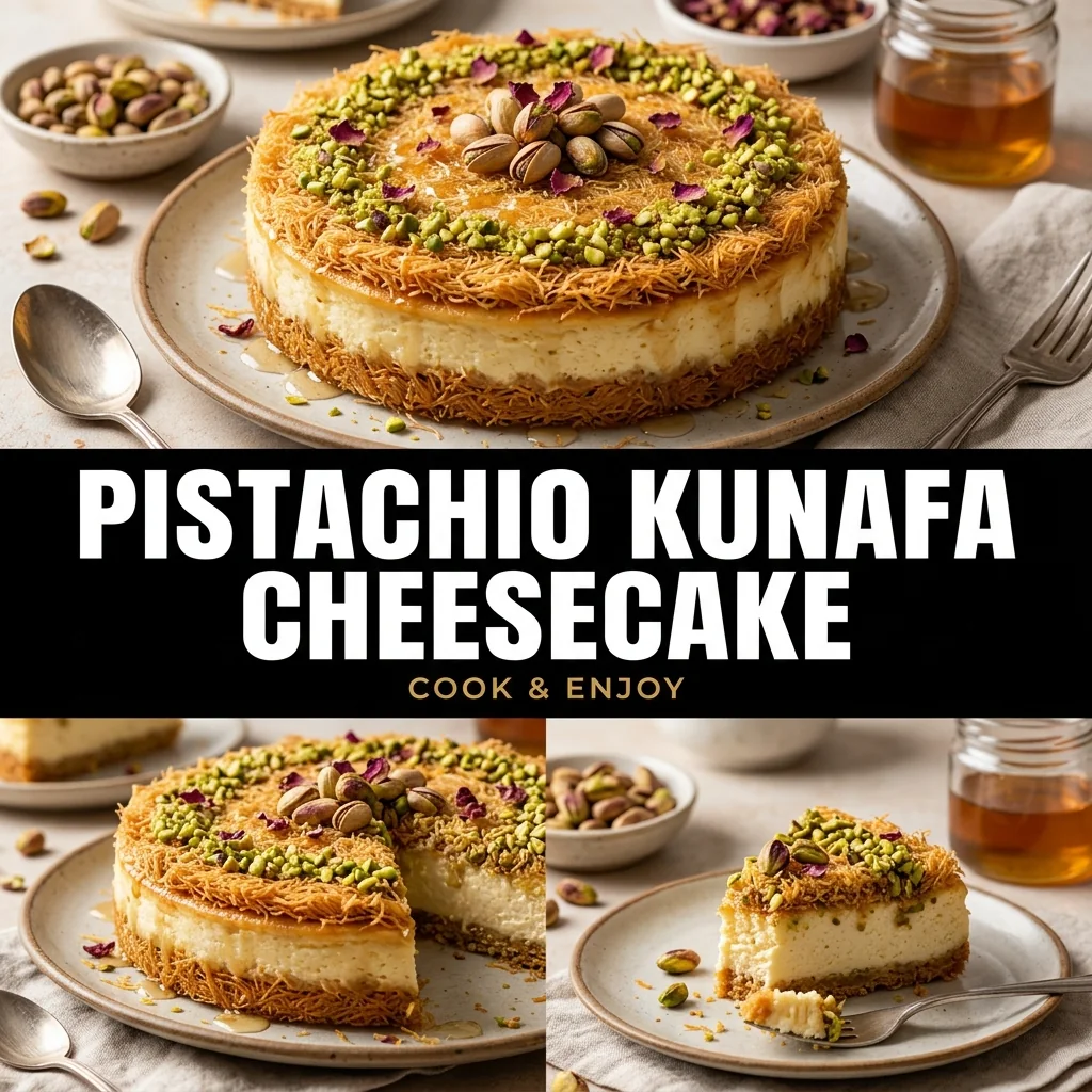 Pistachio Kunafa Cheesecake food illustration