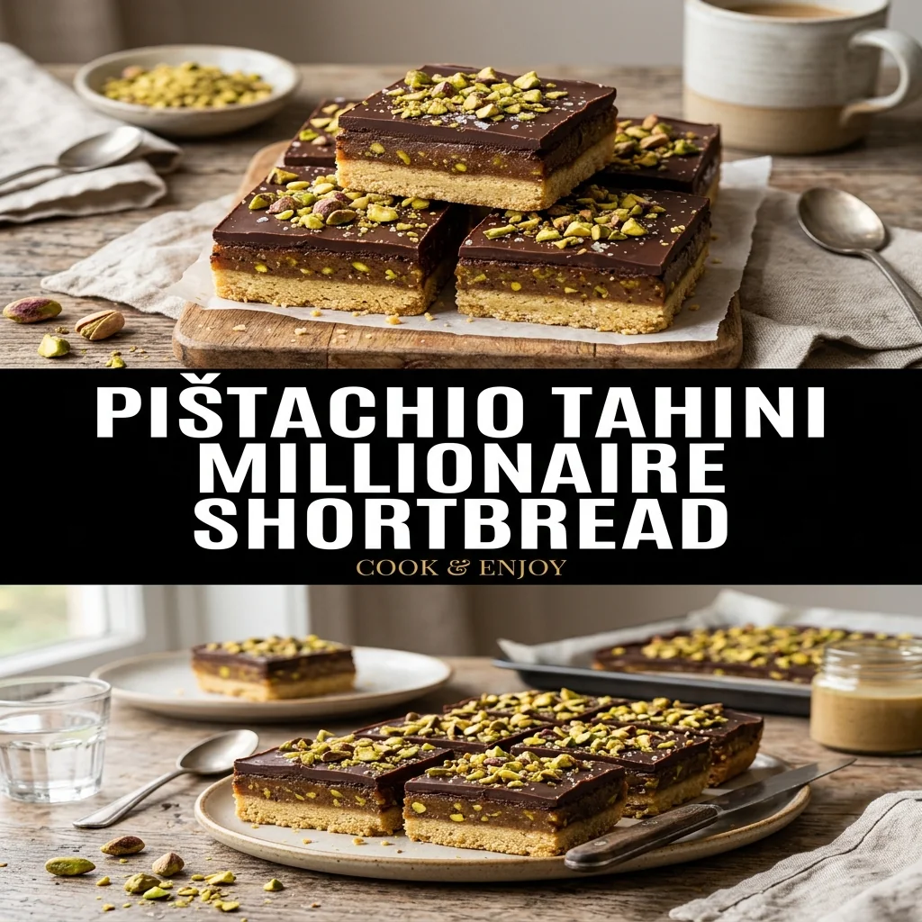 Pistachio Tahini Millionaire Shortbread food illustration