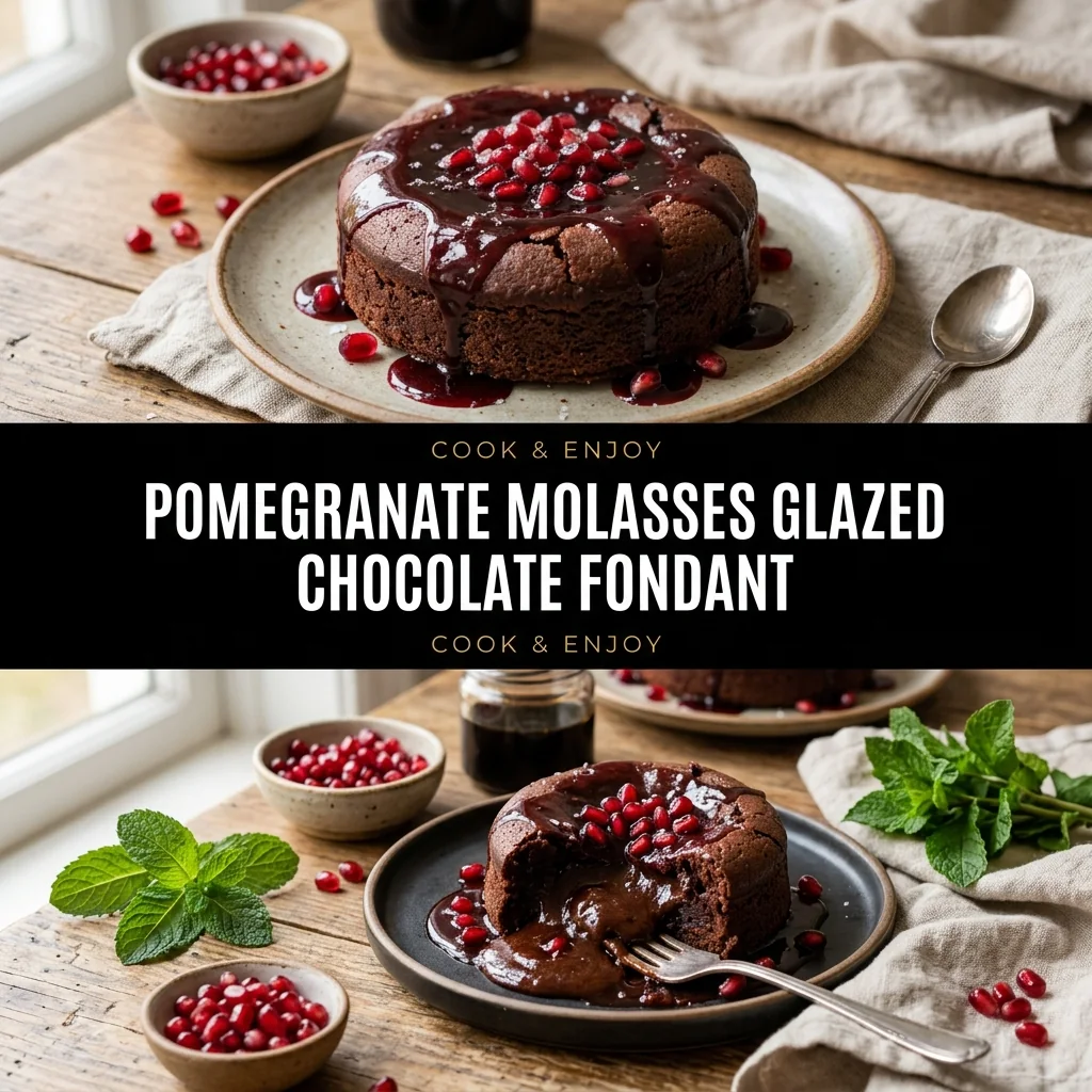 Pomegranate Molasses Glazed Chocolate Fondant food illustration