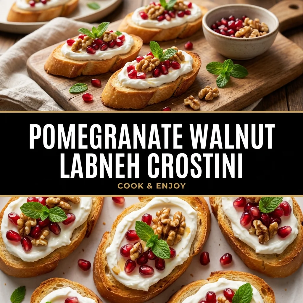 Pomegranate Walnut Labneh Crostini food illustration