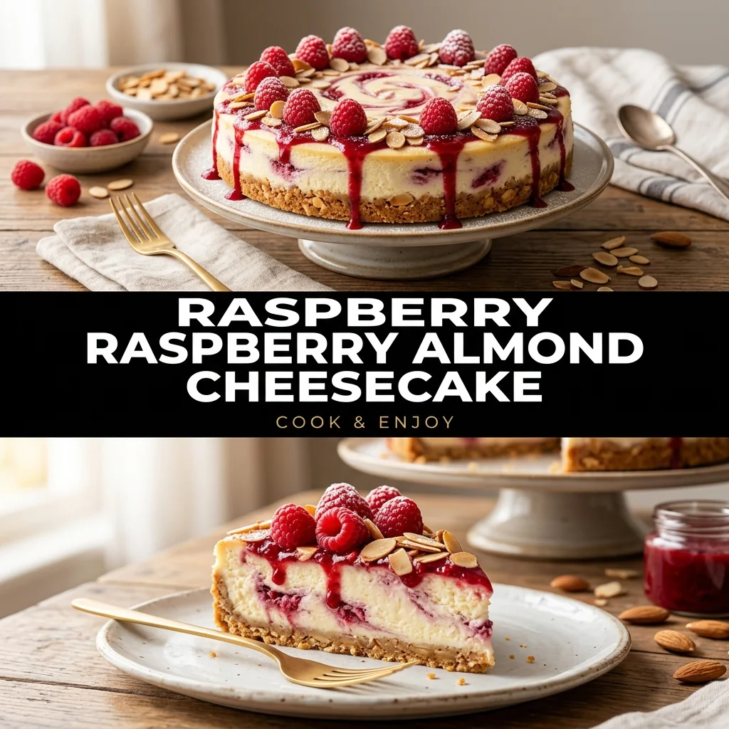 Raspberry Almond Cheesecake recipe poster