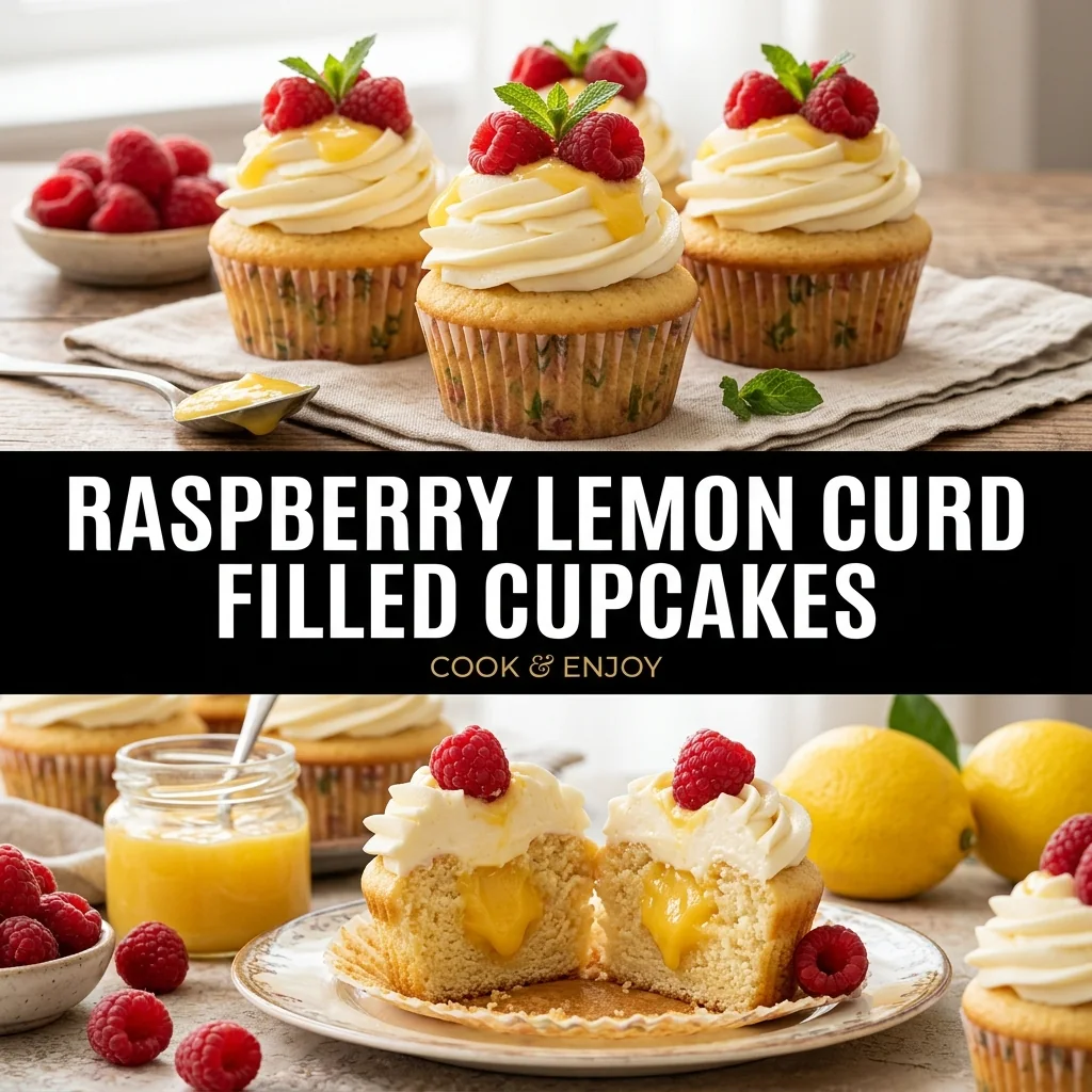 Raspberry Lemon Curd Filled Cupcakes food illustration