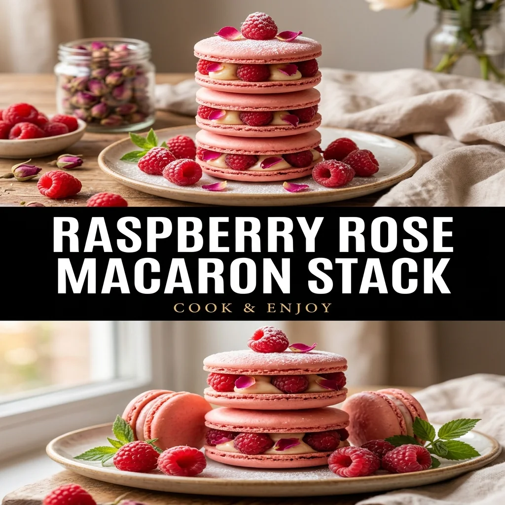 Raspberry Rose Macaron Stack food illustration