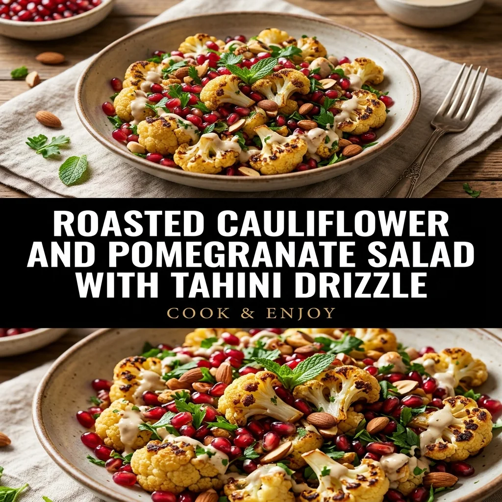 Roasted Cauliflower and Pomegranate Salad with Tahini Drizzle food illustration