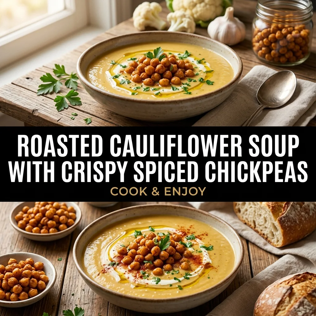 Roasted Cauliflower Soup with Crispy Spiced Chickpeas food illustration