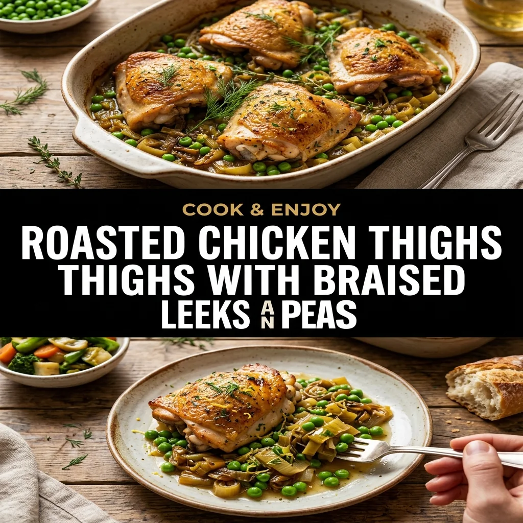 Roasted Chicken Thighs with Braised Leeks and Peas food illustration