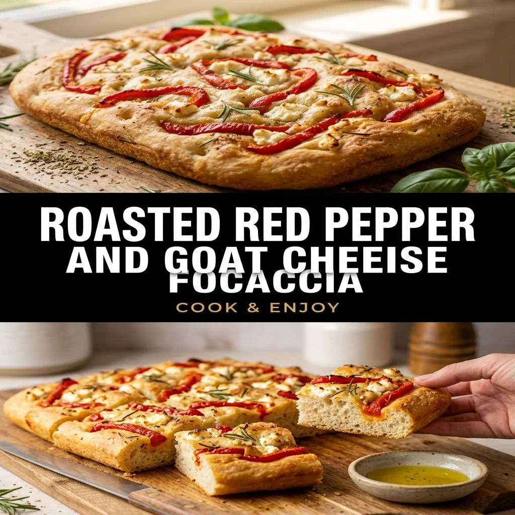 Roasted Red Pepper and Goat Cheese Focaccia food illustration