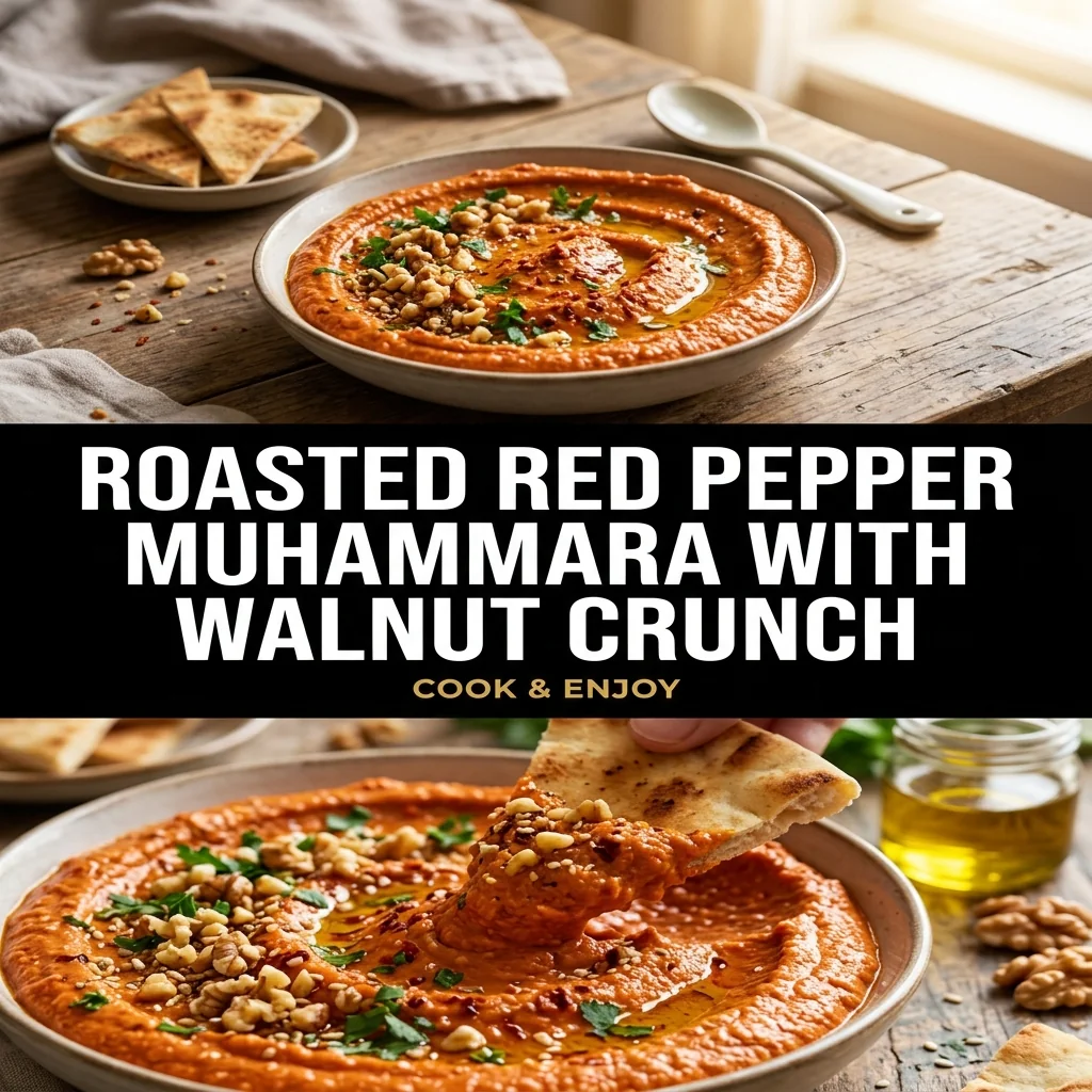 Roasted Red Pepper Muhammara with Walnut Crunch food illustration