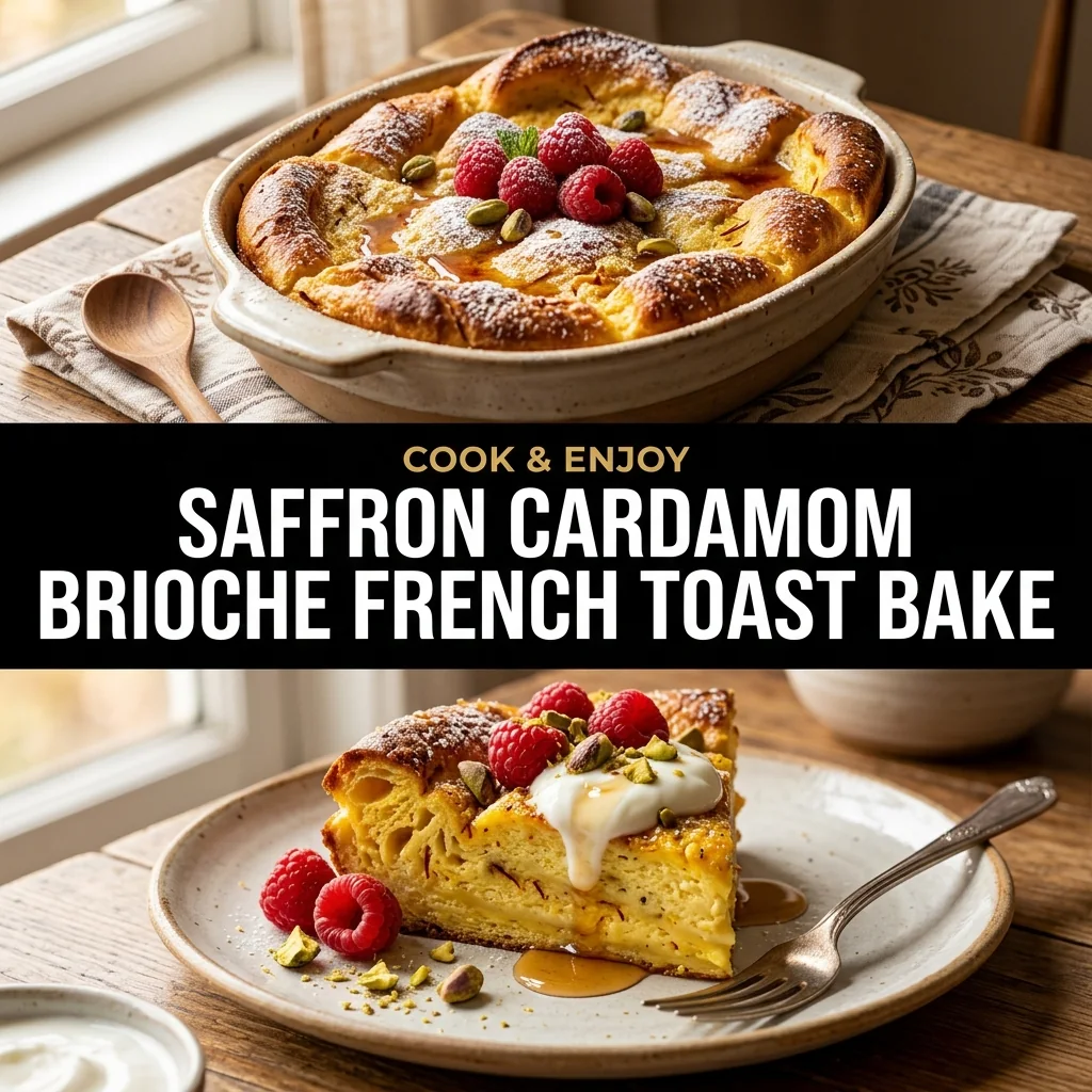 Saffron Cardamom Brioche French Toast Bake food illustration