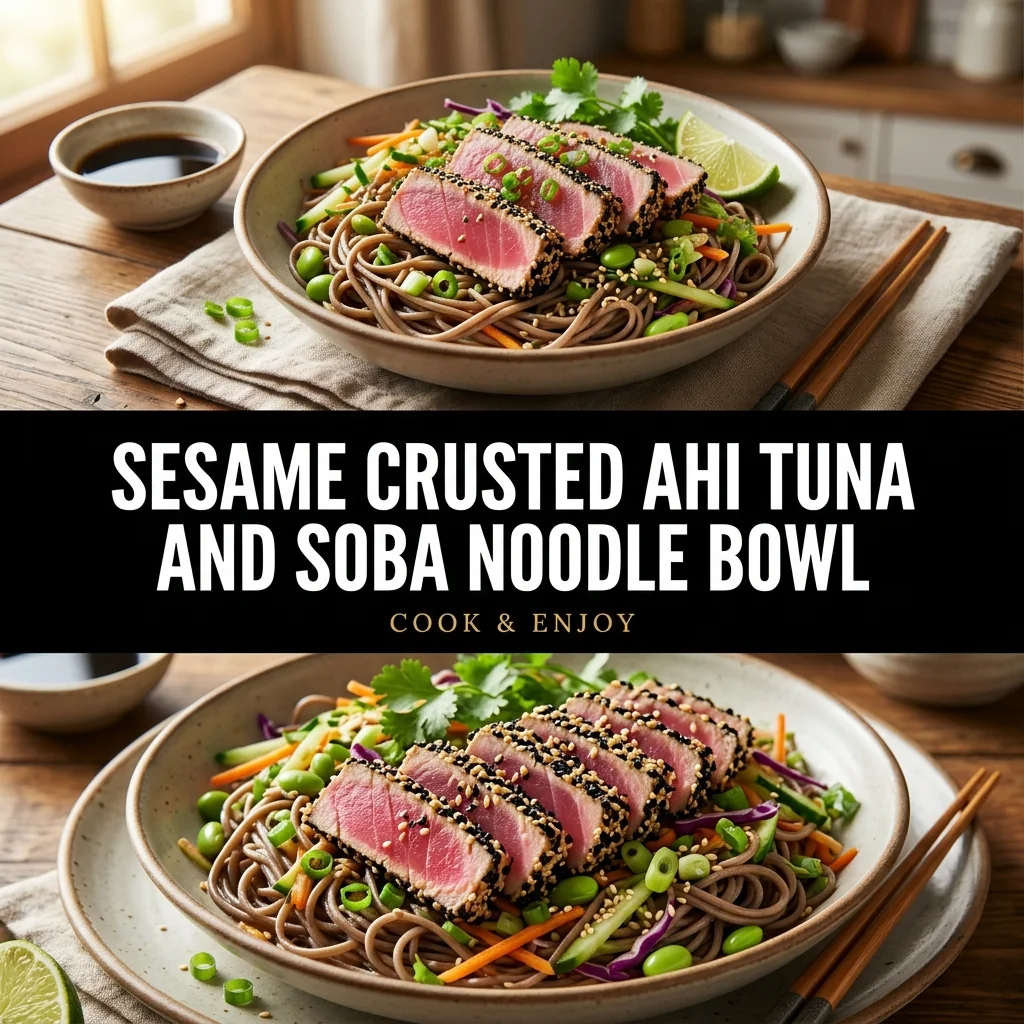 Sesame Crusted Ahi Tuna and Soba Noodle Bowl food illustration