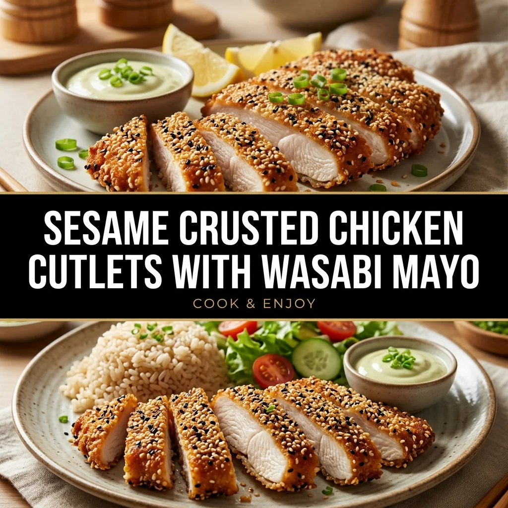 Sesame Crusted Chicken Cutlets with Wasabi Mayo food illustration
