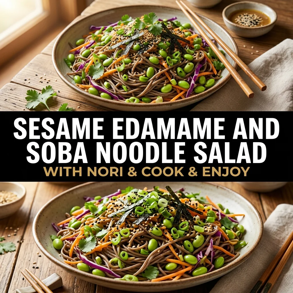 Sesame Edamame and Soba Noodle Salad with Nori food illustration