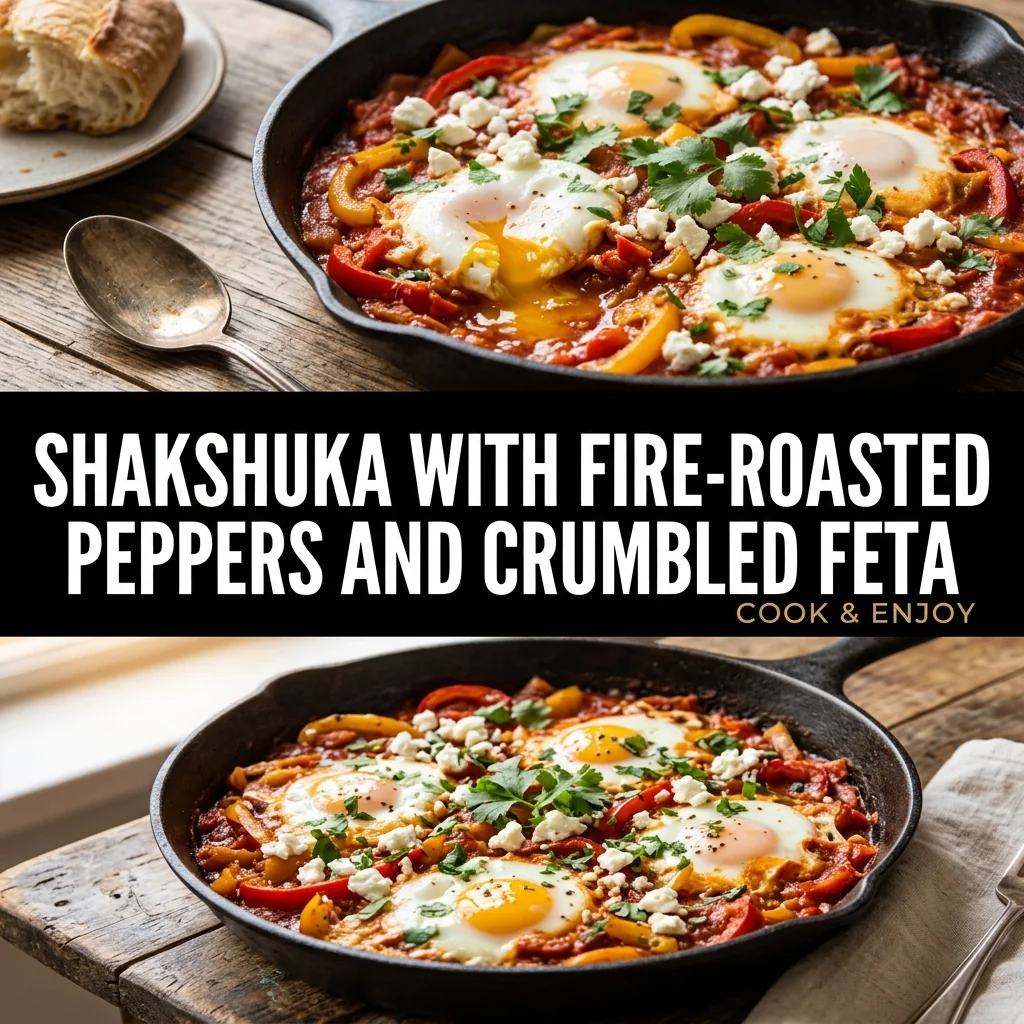 Shakshuka with Fire-Roasted Peppers and Crumbled Feta food illustration