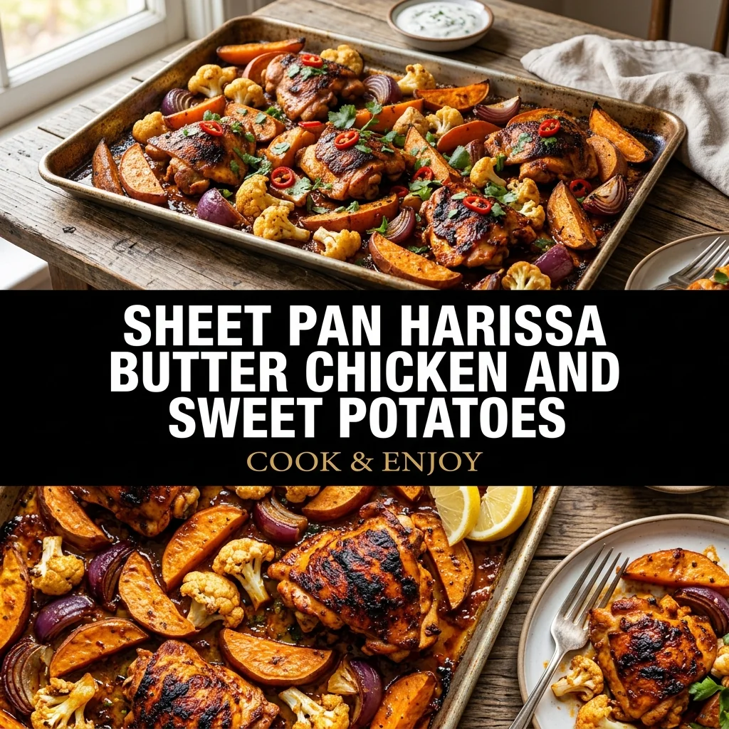 Sheet Pan Harissa Butter Chicken and Sweet Potatoes food illustration