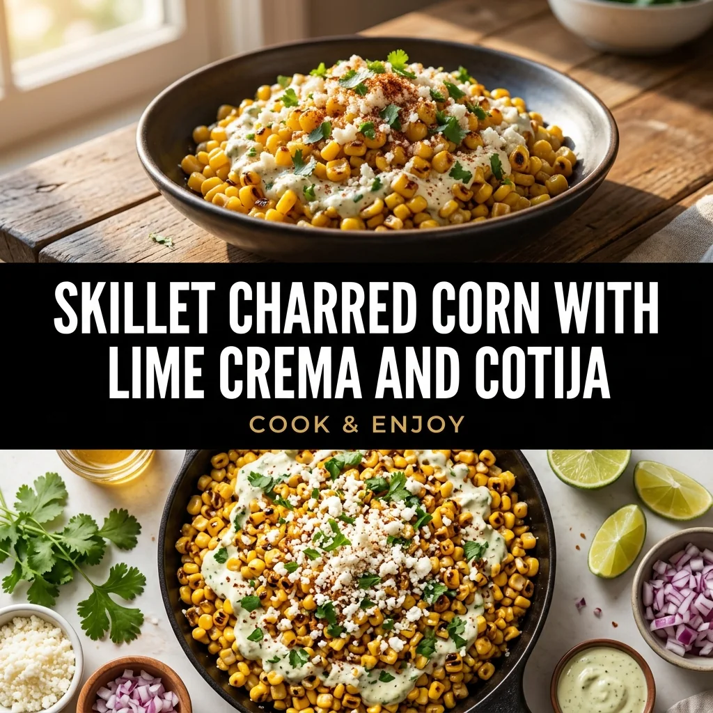 Skillet Charred Corn with Lime Crema and Cotija food illustration