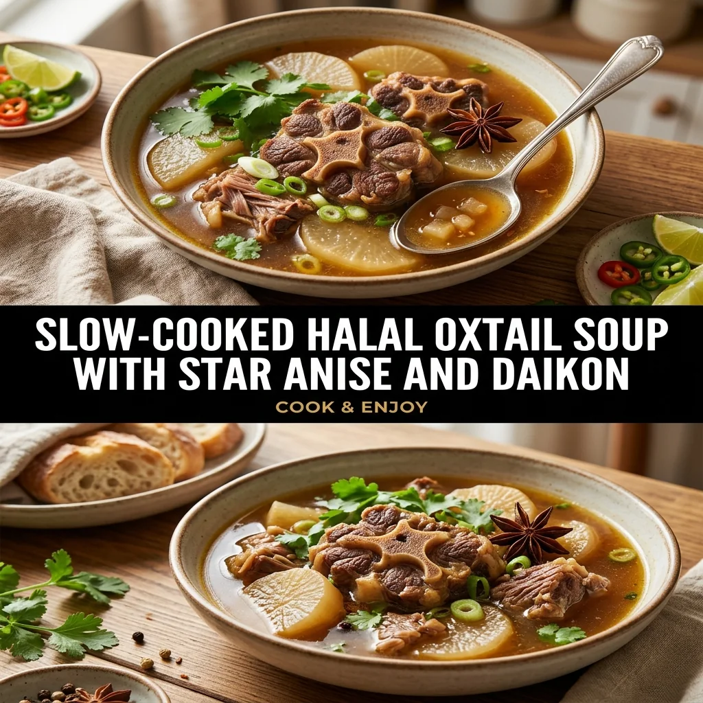 Slow-Cooked Halal Oxtail Soup with Star Anise and Daikon food illustration