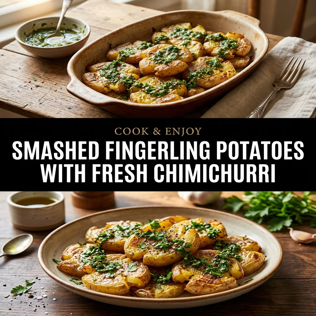 Smashed Fingerling Potatoes with Fresh Chimichurri food illustration