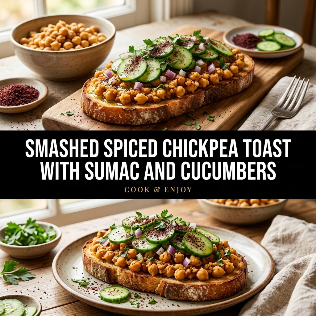 Smashed Spiced Chickpea Toast with Sumac and Cucumbers food illustration