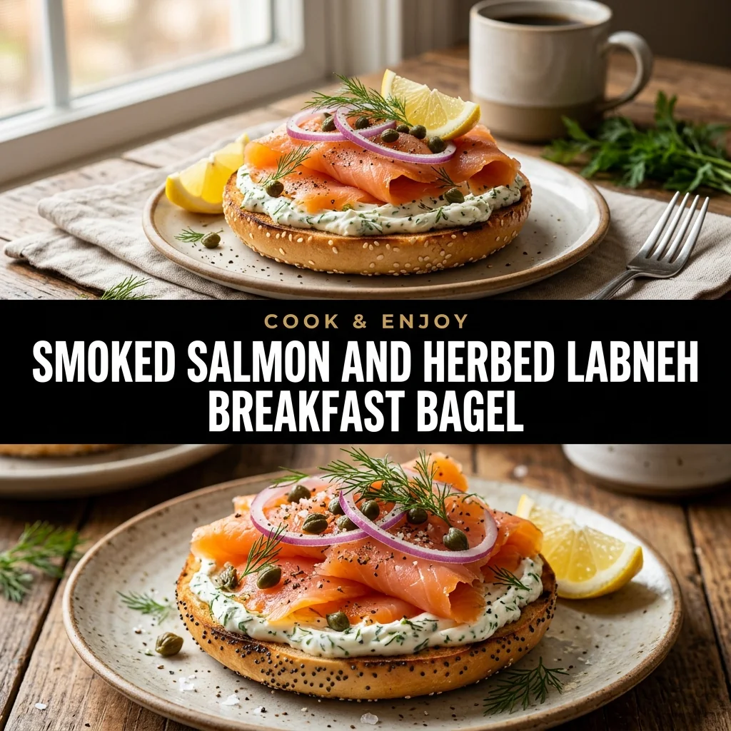 Smoked Salmon and Herbed Labneh Breakfast Bagel food illustration
