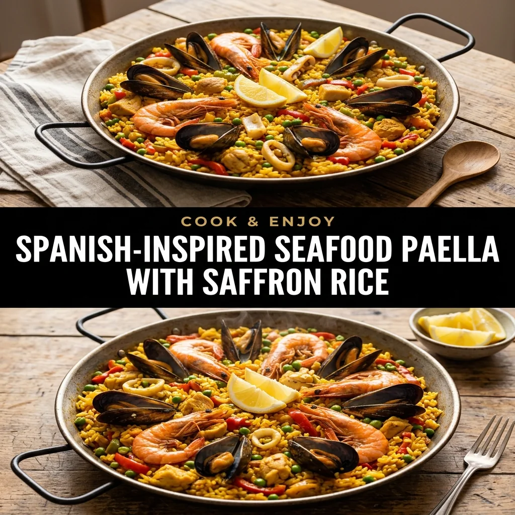 Spanish-Inspired Seafood Paella with Saffron Rice food illustration