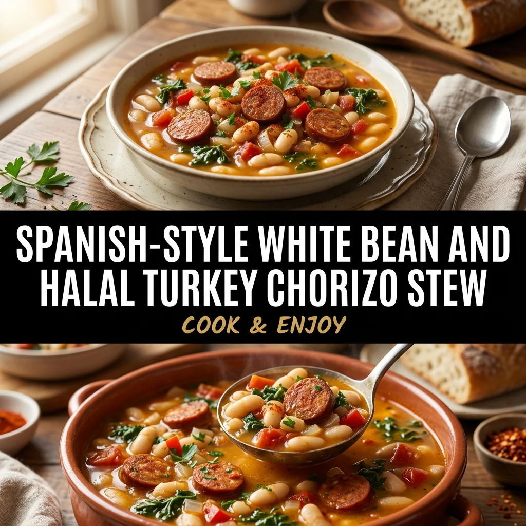 Spanish-Style White Bean and Halal Turkey Chorizo Stew food illustration