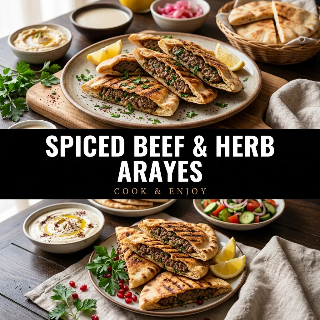 Spiced Beef and Herb Arayes food illustration