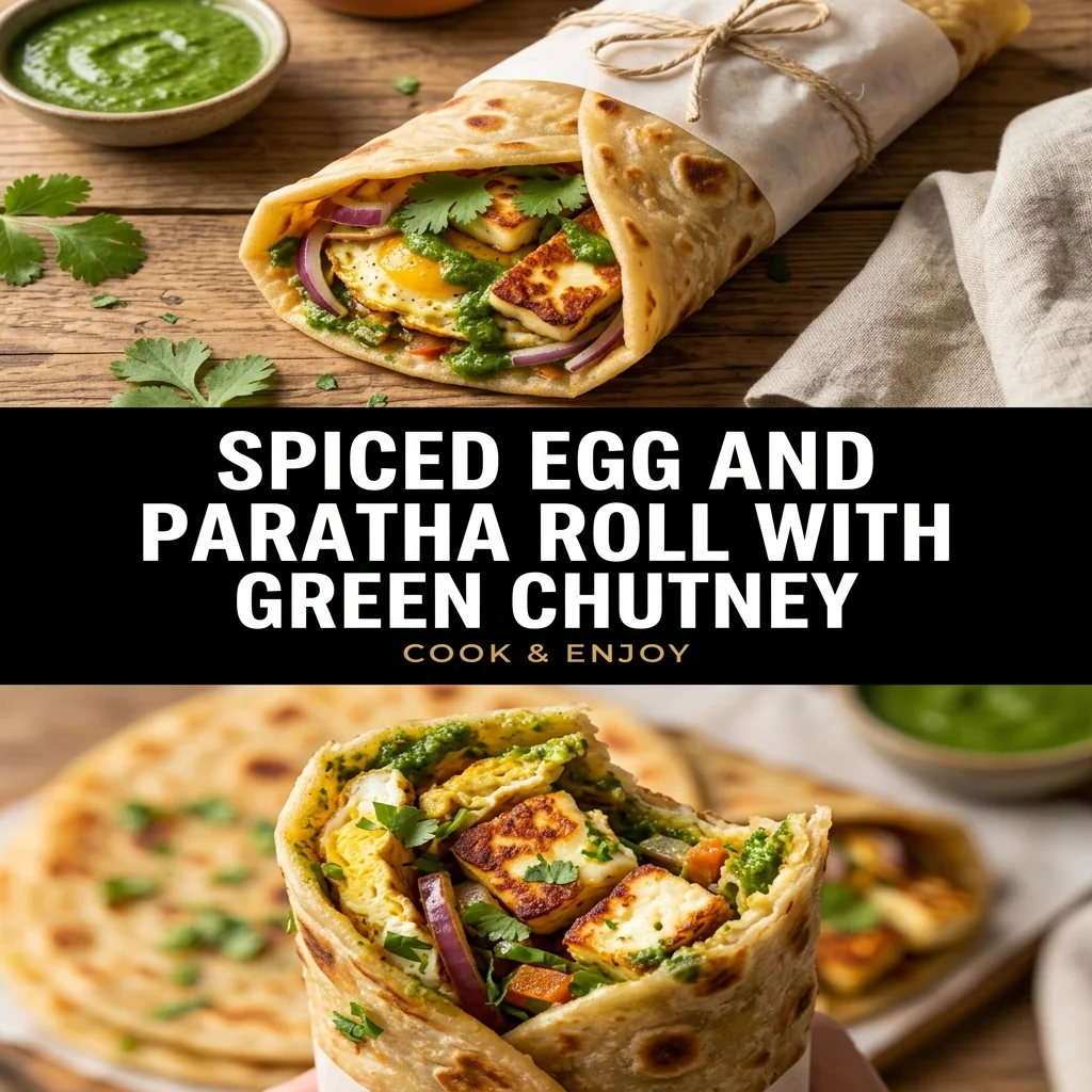 Spiced Egg and Halloumi Paratha Roll with Green Chutney food illustration