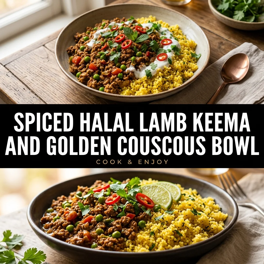 Spiced Halal Lamb Keema and Golden Couscous Bowl food illustration