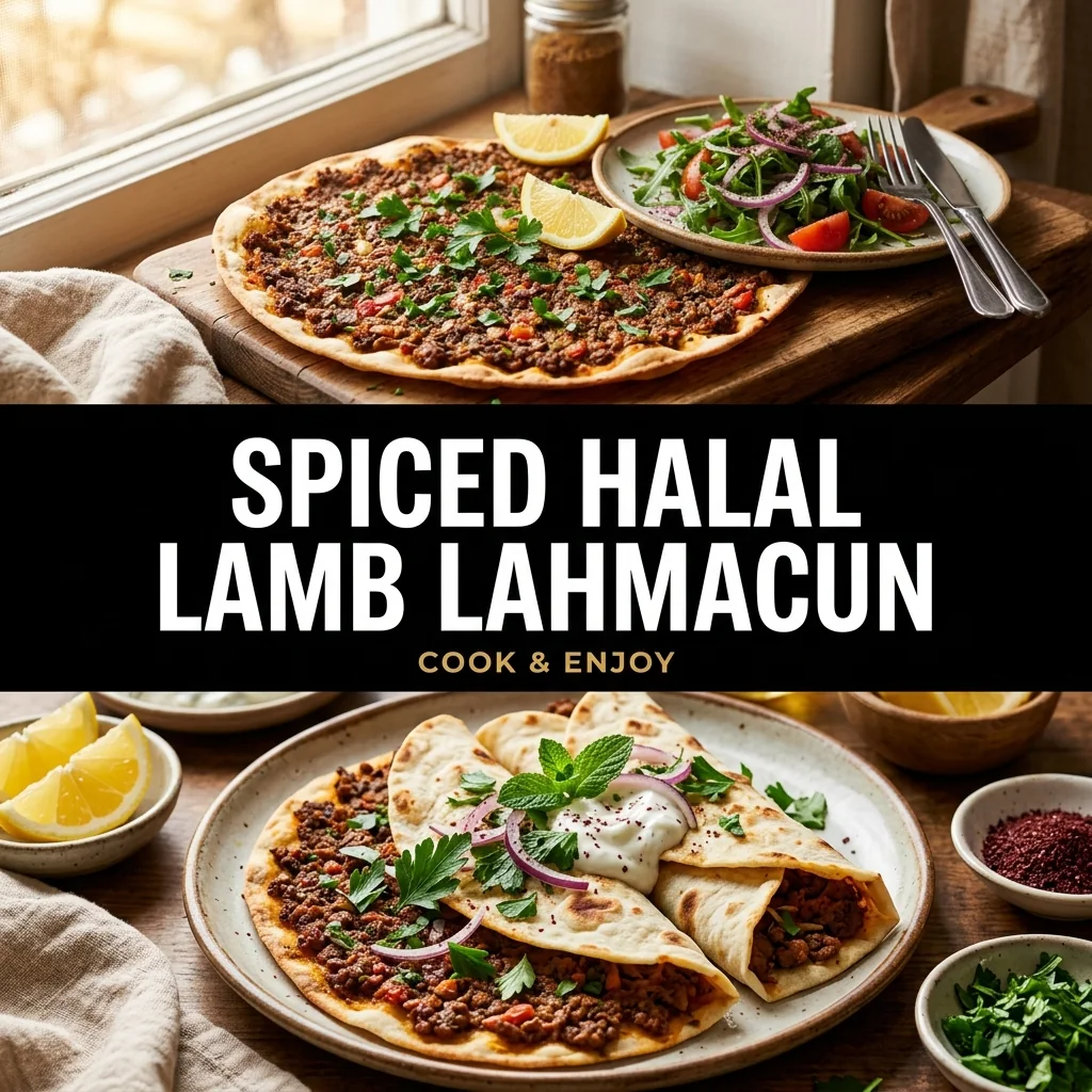 Spiced Halal Lamb Lahmacun food illustration