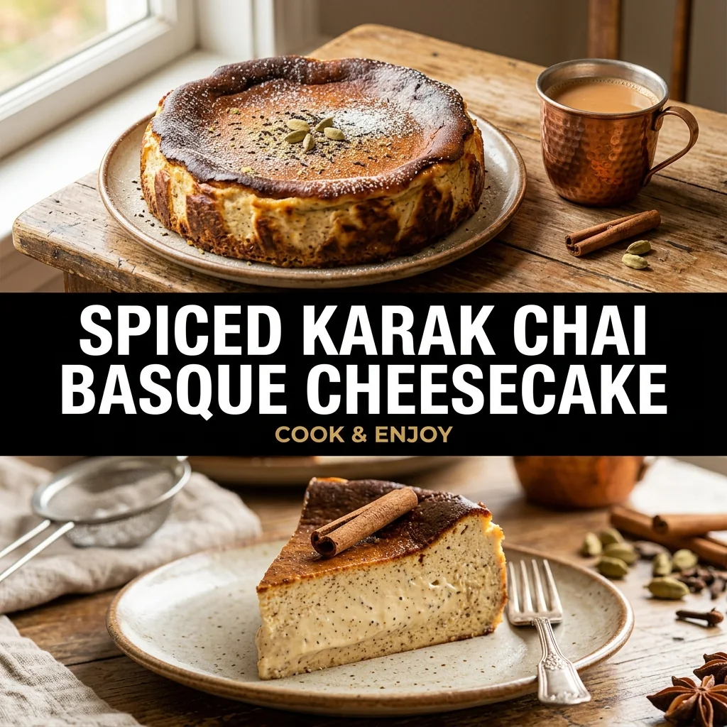 Spiced Karak Chai Basque Cheesecake food illustration