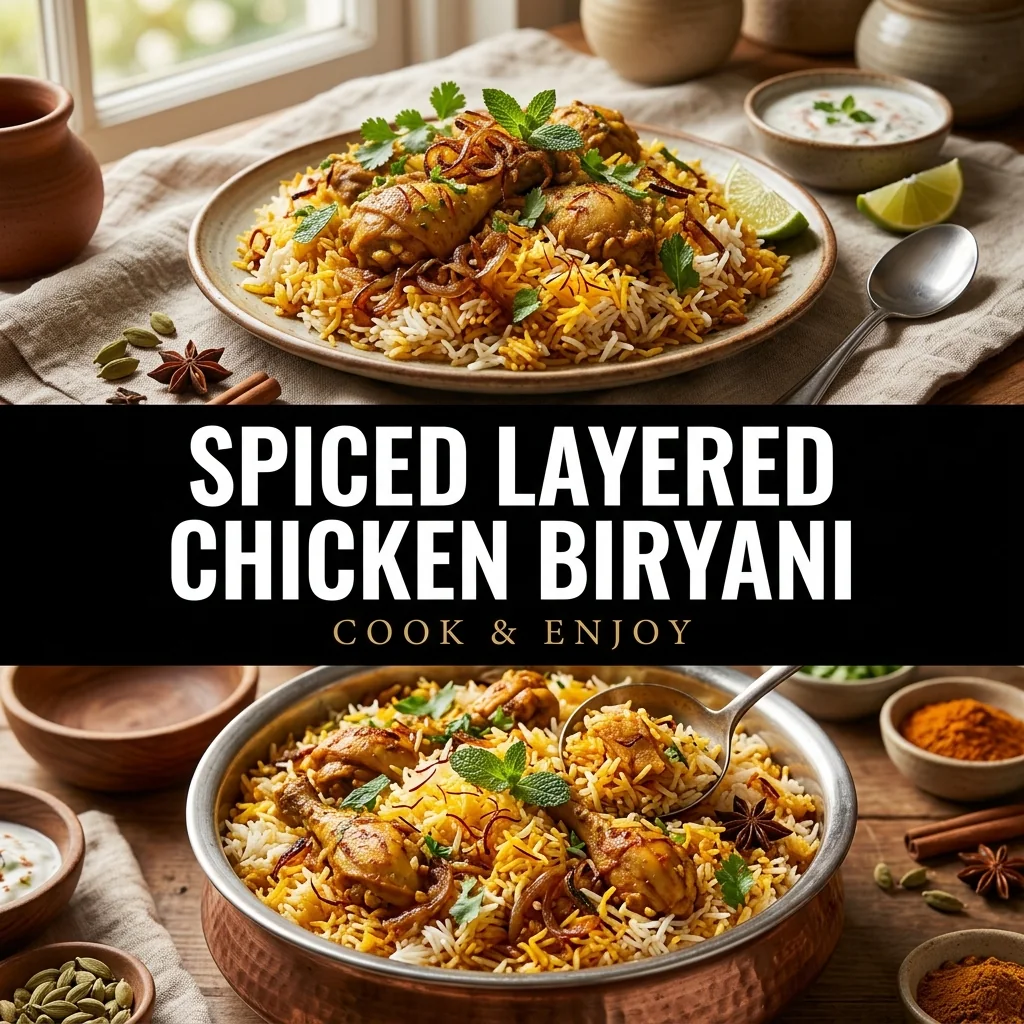 Spiced Layered Chicken Biryani food illustration