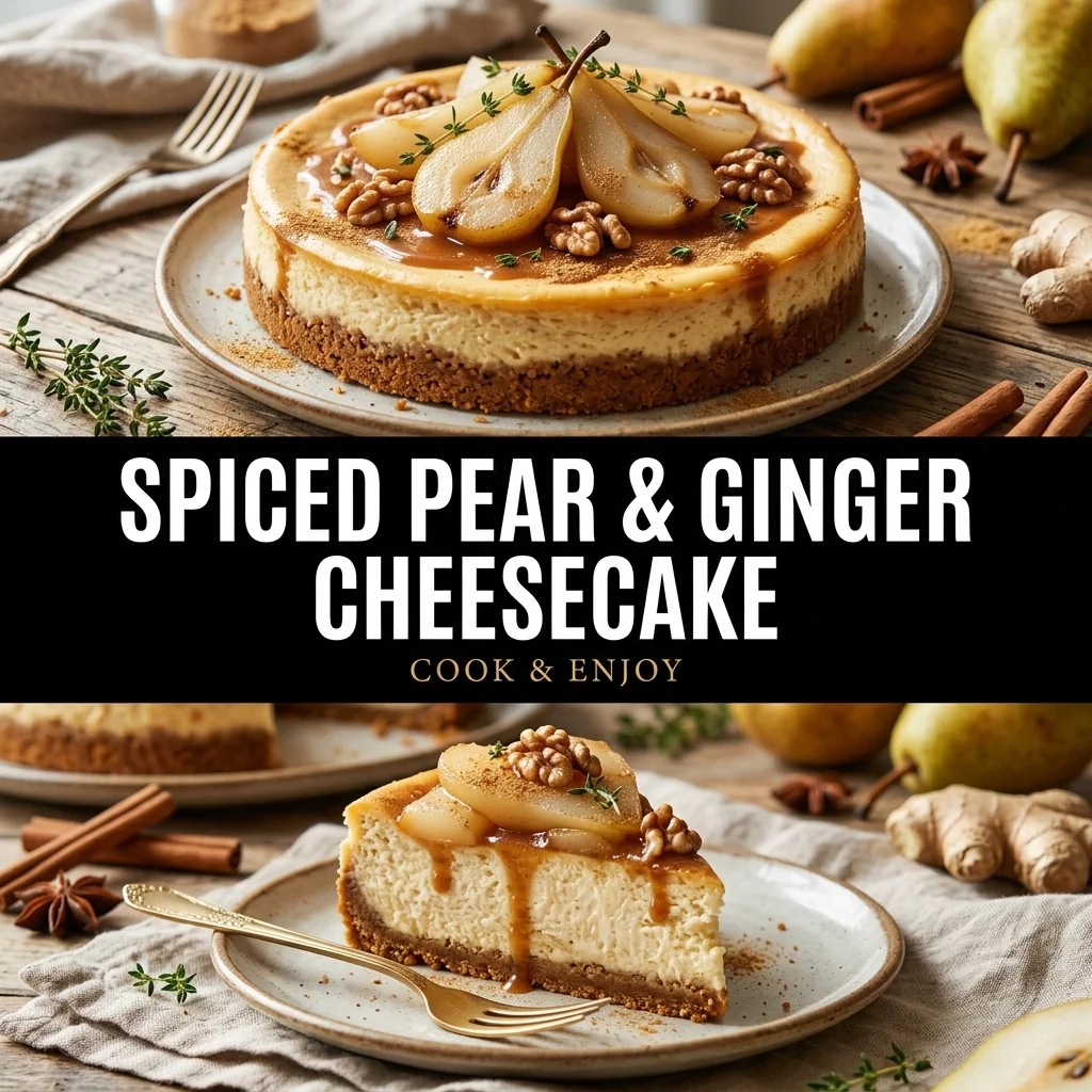 Spiced Pear and Ginger Cheesecake food illustration