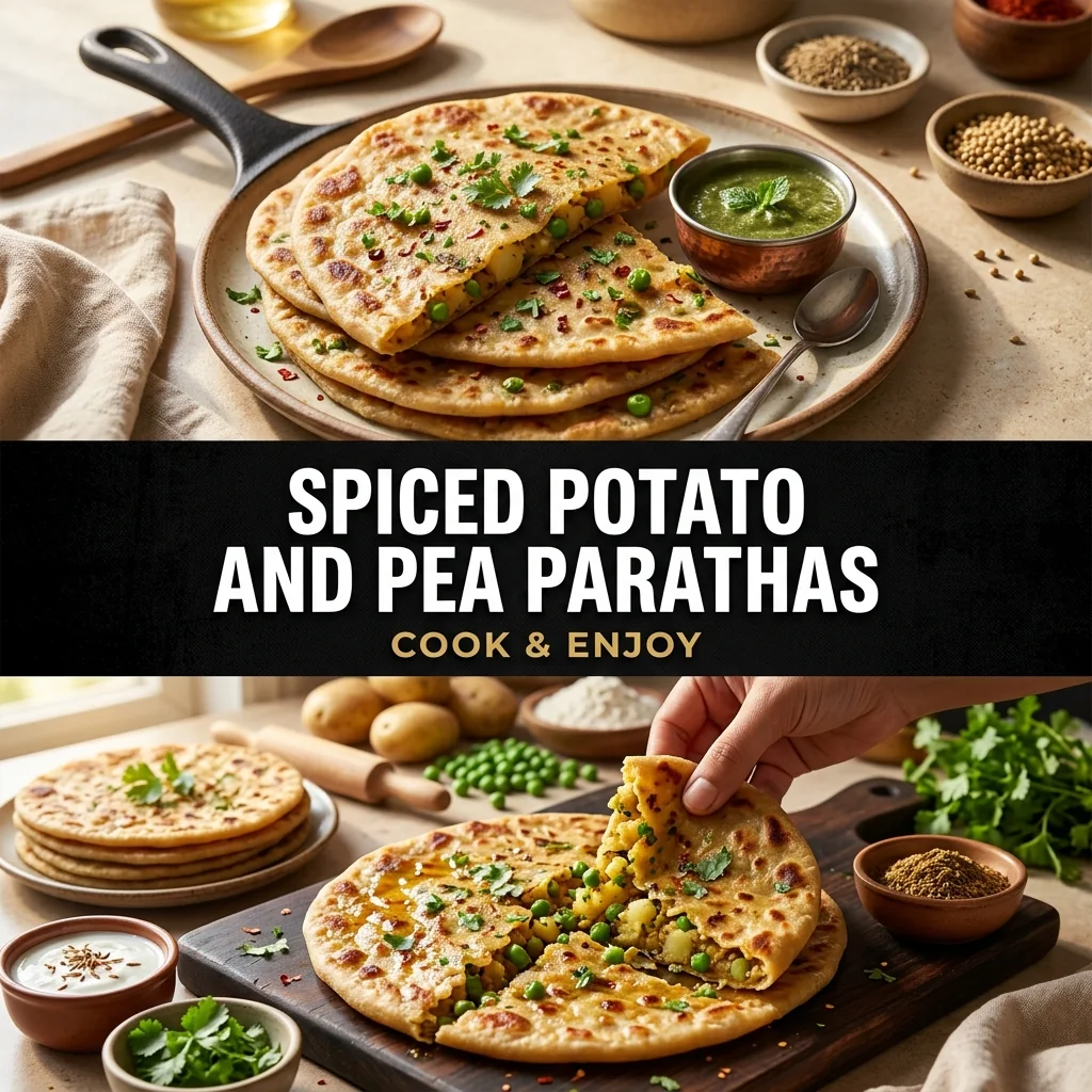 Spiced Potato and Pea Parathas food illustration