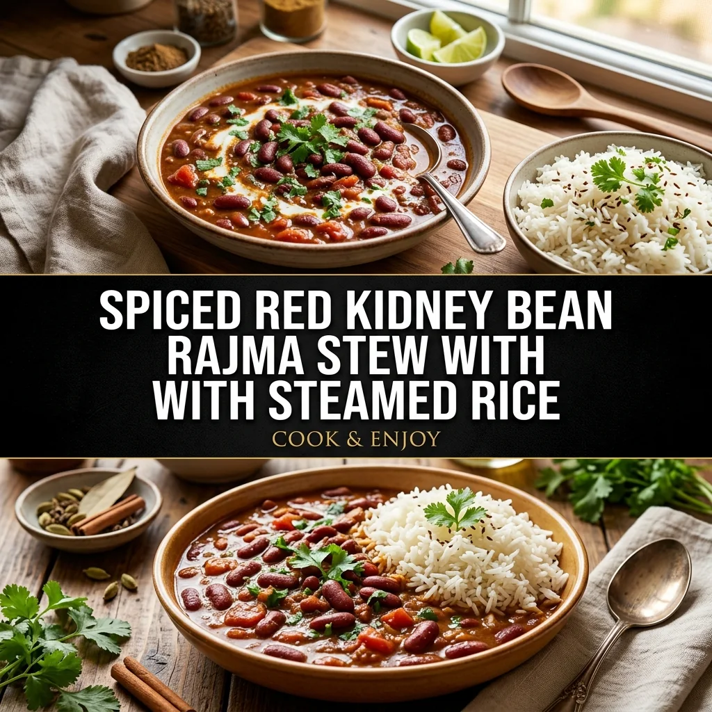 Spiced Red Kidney Bean Rajma Stew with Steamed Rice food illustration