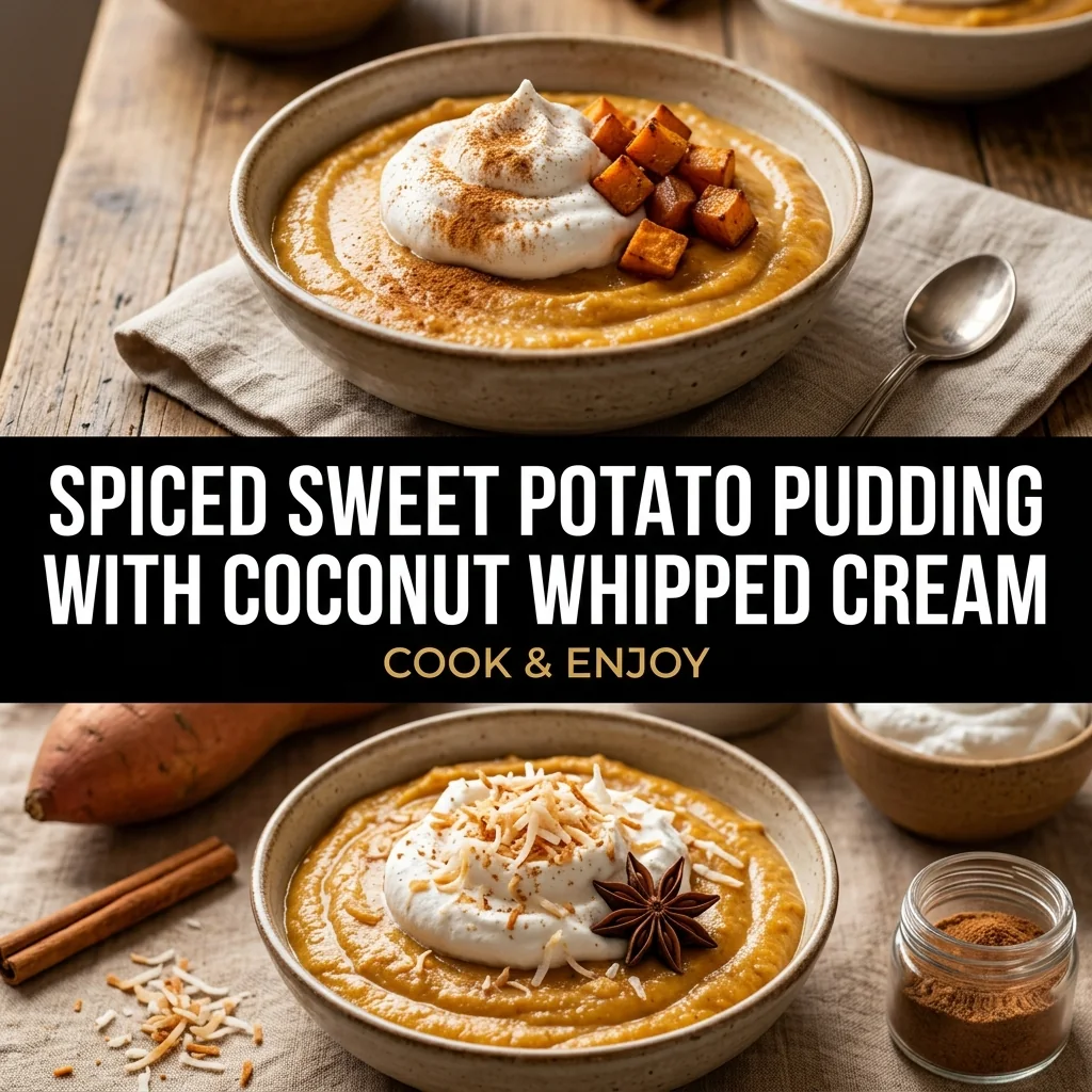Spiced Sweet Potato Pudding with Coconut Whipped Cream food illustration