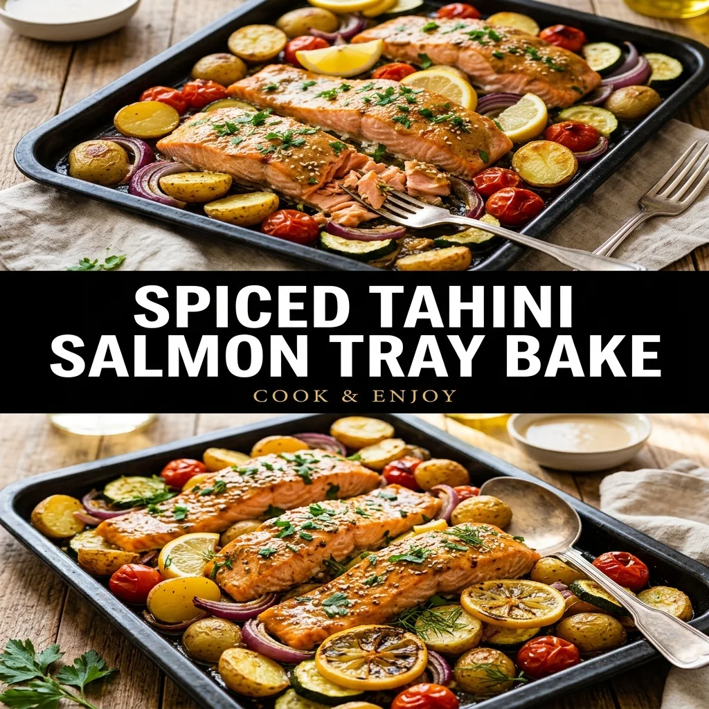 Spiced Tahini Salmon Tray Bake food illustration