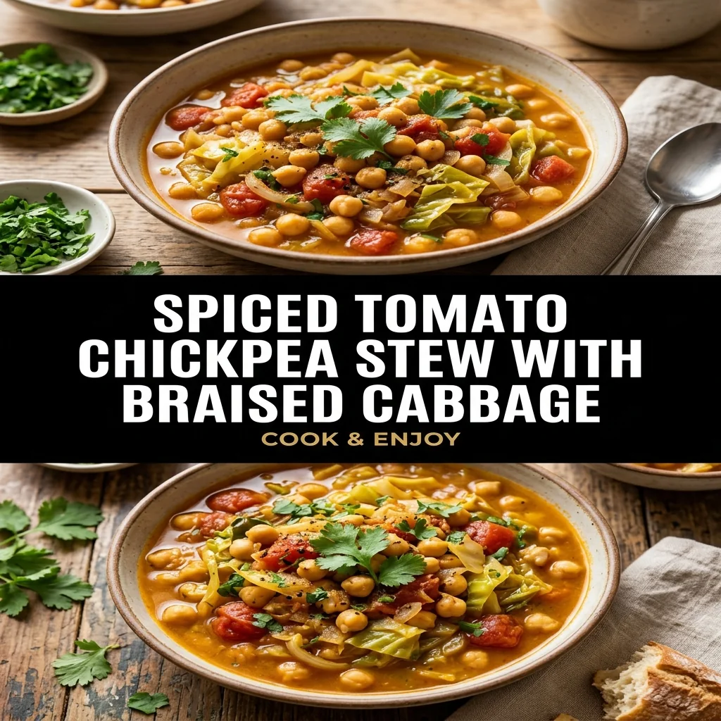 Spiced Tomato Chickpea Stew with Braised Cabbage food illustration