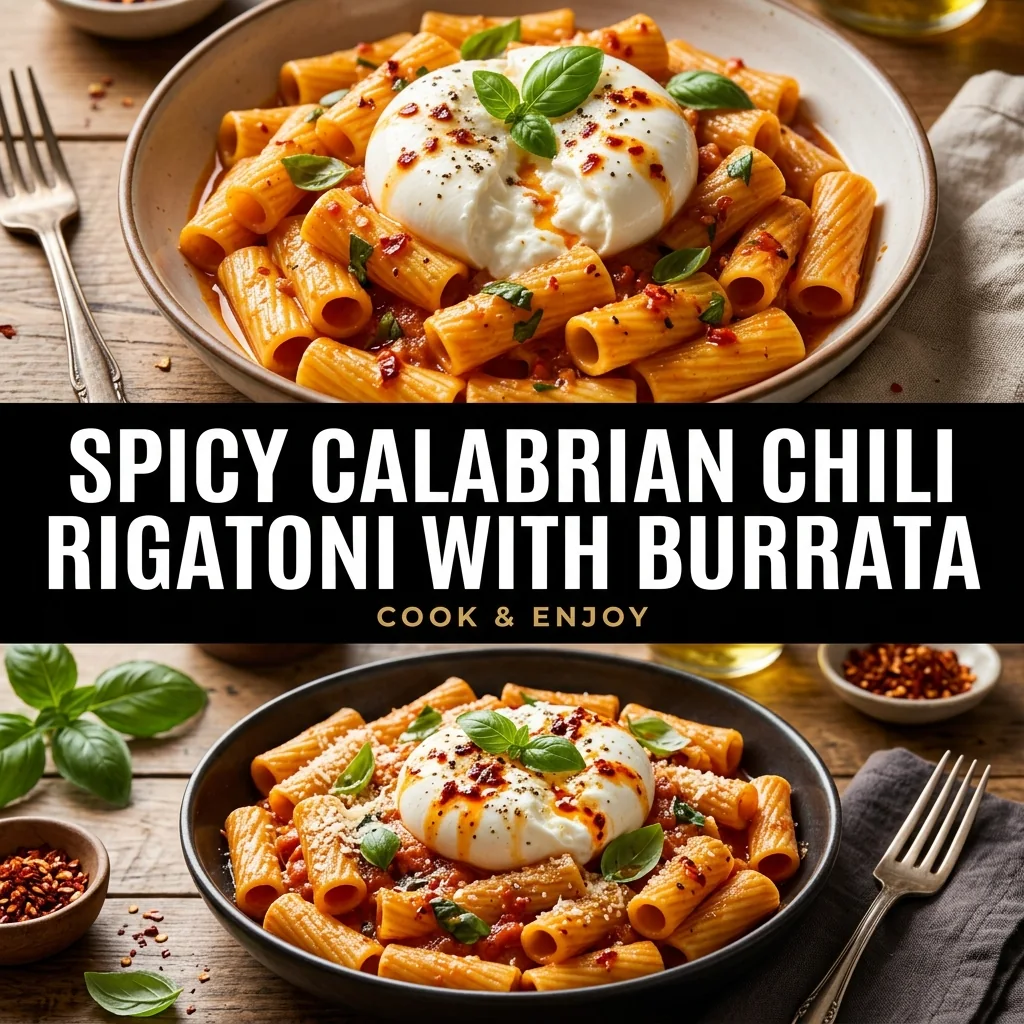 Spicy Calabrian Chili Rigatoni with Burrata recipe poster