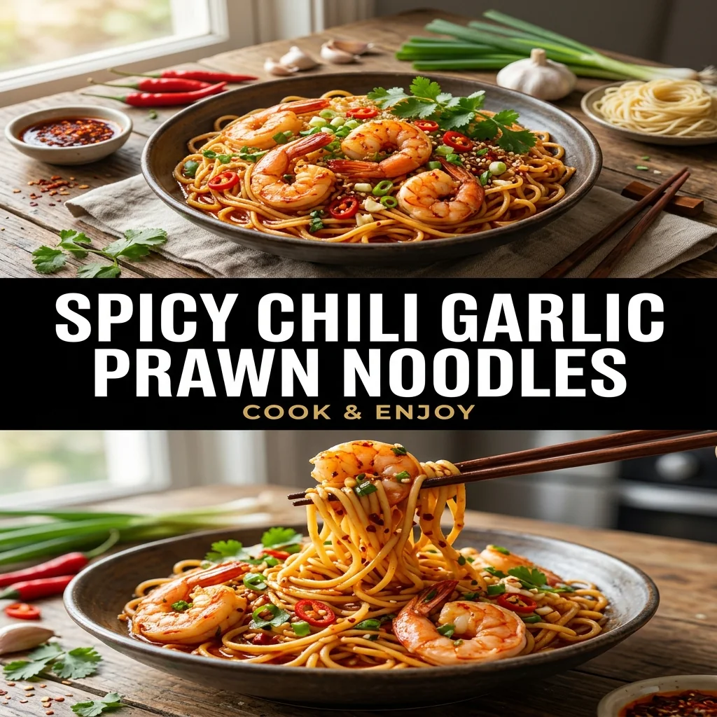 Spicy Chili Garlic Prawn Noodles food illustration