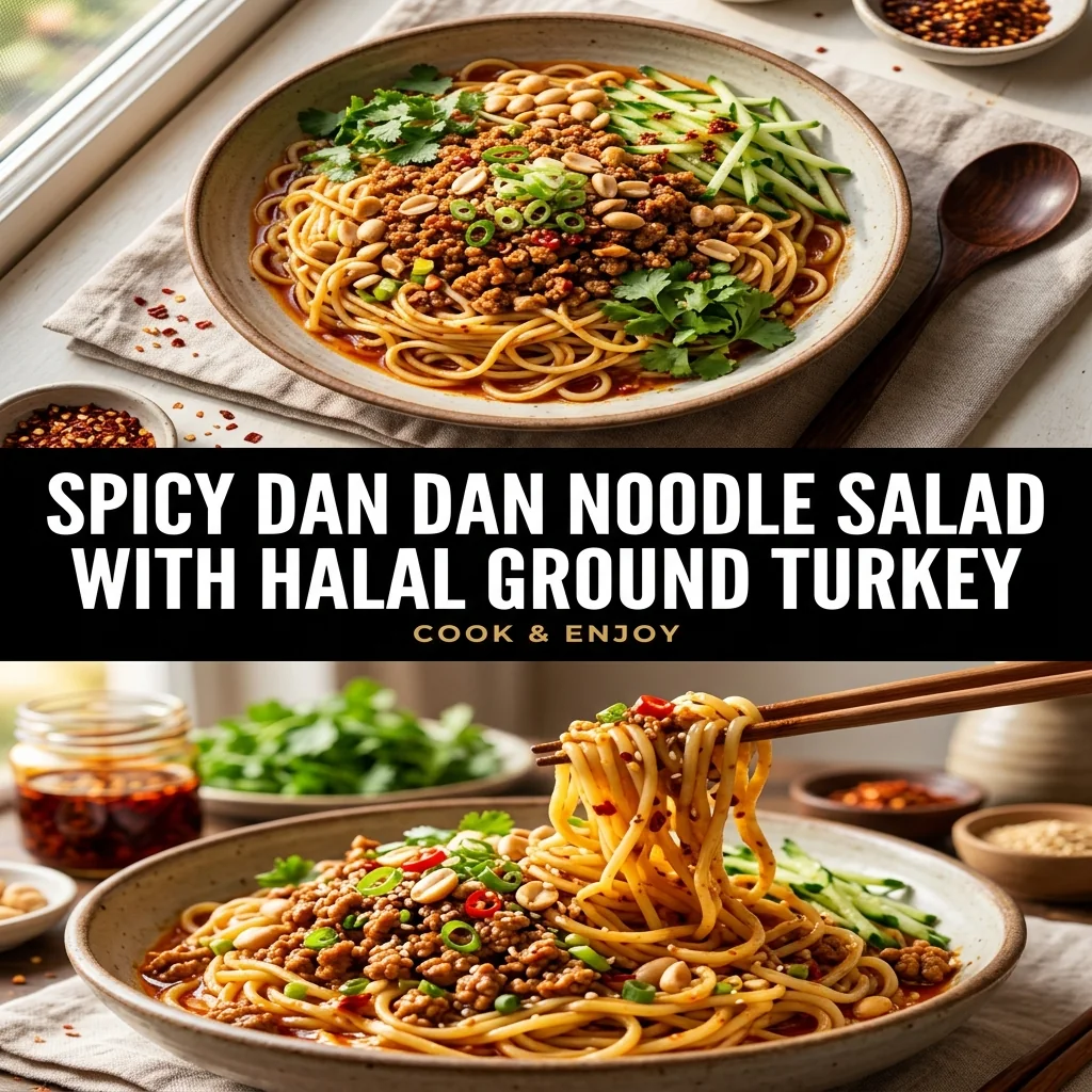 Spicy Dan Dan Noodle Salad with Halal Ground Turkey food illustration