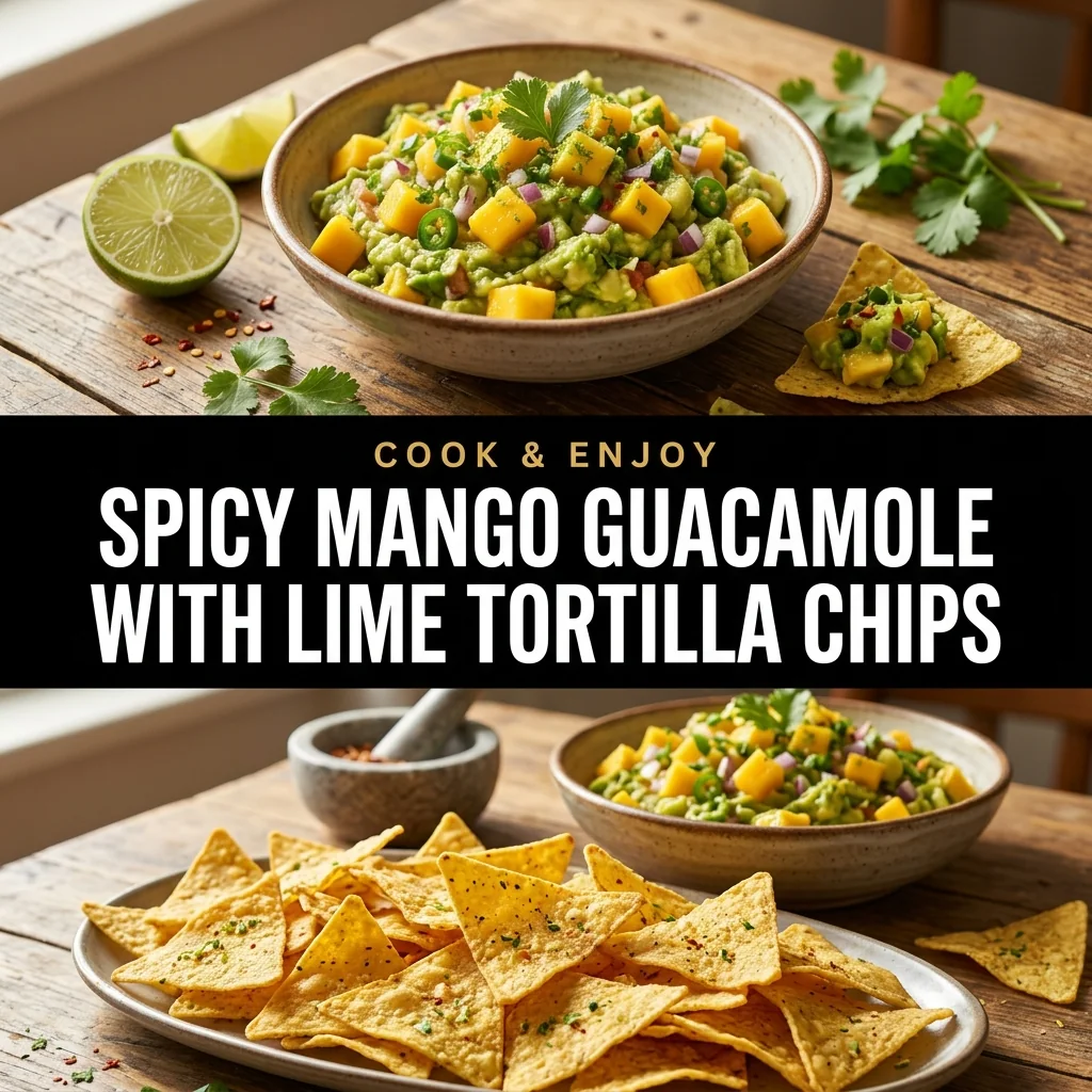 Spicy Mango Guacamole with Lime Tortilla Chips food illustration
