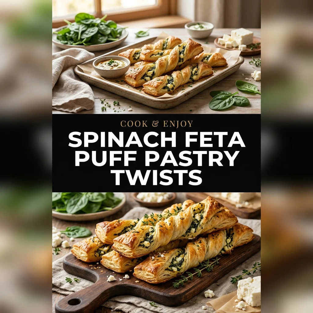 Spinach Feta Puff Pastry Twists recipe poster