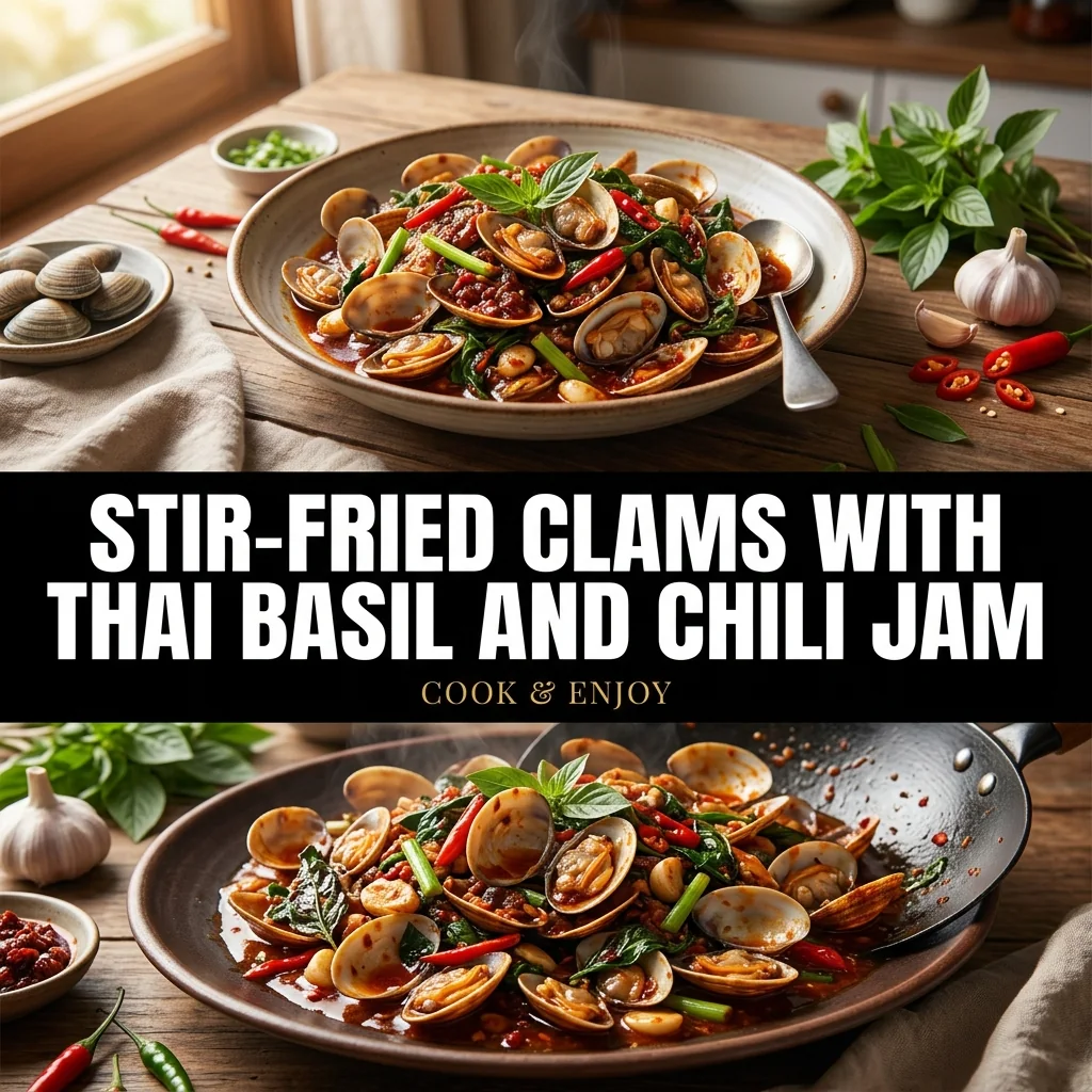 Stir-Fried Clams with Thai Basil and Chili Jam food illustration