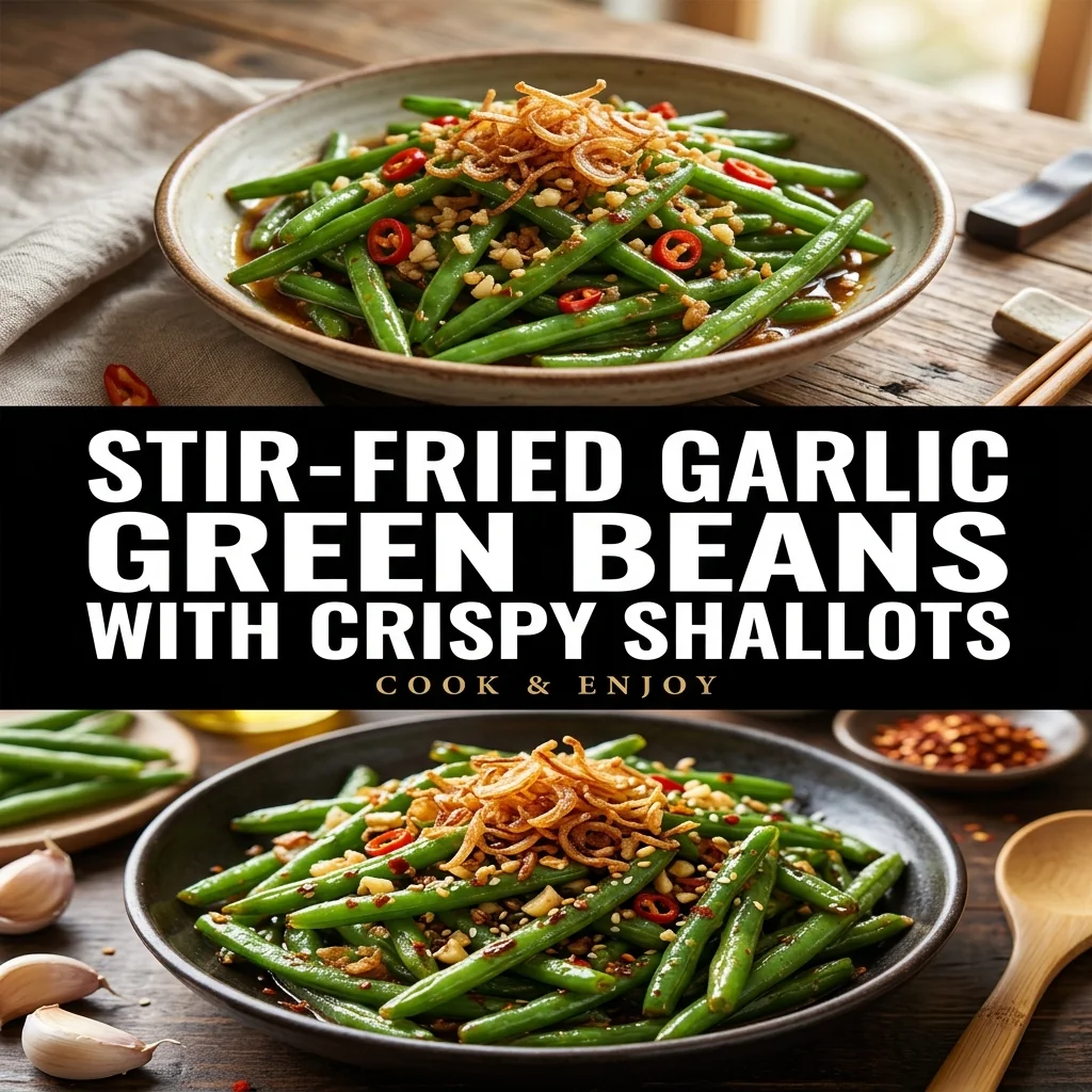 Stir-Fried Garlic Green Beans with Crispy Shallots food illustration