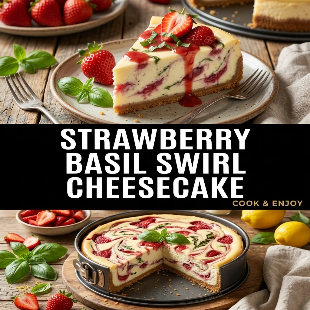 Strawberry Basil Swirl Cheesecake food illustration