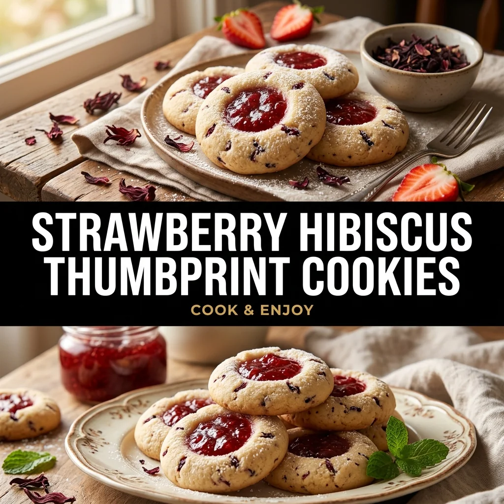 Strawberry Hibiscus Thumbprint Cookies food illustration